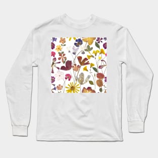 Pressed summer flowers seamless. Dry flowers composition. Romantic Spring blossom. Vibrant botanical print Long Sleeve T-Shirt